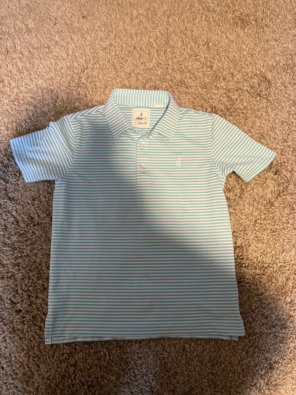 johnnie-O Mint and White Striped Polo